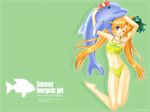  armpits barefoot bikini blonde_hair blue_eyes copyright_request dolphin engrish inflatable_raft jewelry kimizuka_aoi long_hair necklace non-web_source one_eye_closed ranguage solo swimsuit twintails wallpaper 