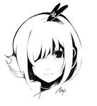  bad_id bad_pixiv_id copyright_request face greyscale hair_over_one_eye hairband lowres monochrome short_hair solo tears usu 