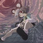  &gt;_&lt; animal_ears bag basket capelet closed_eyes cloud dress eating food grey_dress grey_hair highres long_sleeves looking_at_viewer mouse mouse_ears mouse_tail nazrin night red_eyes rooftop shirt shope sitting sky smirk star_(sky) tail touhou tree 