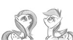  black_and_white cutie_mark duo equine female feral fluttershy_(mlp) friendship_is_magic greyscale horse looking_up mammal monochrome my_little_pony pegasus plain_background pony raikoh-illust rainbow_dash_(mlp) sitting white_background wings 