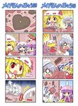  4koma 5girls :&lt; :3 =_= ^_^ apron axe blonde_hair blue_hair bow bowl braid chocolate closed_eyes colonel_aki comic cooking crescent cup eating explosion flandre_scarlet from_behind gem giving_up_the_ghost hair_bow happy hat heart hong_meiling izayoi_sakuya jitome ladle long_hair lying maid_headdress microwave multiple_4koma multiple_girls mushroom o_o octopus open_mouth orange_hair patchouli_knowledge purple_eyes purple_hair red_eyes remilia_scarlet siblings side_ponytail silver_hair sisters sparkle spoon star sweatdrop touhou twin_braids valentine weapon wings 