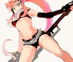  bikini_top drawr fingerless_gloves frown gloves gun hair_ornament hira long_hair navel ponytail red_hair rifle scarf short_shorts shorts skull_hair_ornament solo tengen_toppa_gurren_lagann thighhighs weapon yellow_eyes yoko_littner 