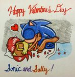  &lt;3 anthro bed blanket chipmunk eyes_closed female hair hedgehog holidays lying male mammal nude on_back pillow red_hair rodent sally_acorn sega sex sonic_(series) sonic_the_hedgehog squirrel straight tailwag text valentine&#039;s_day valentine's_day 