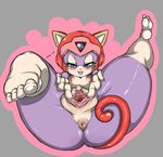  &lt;3 4_toes anus blue_eyes blush breasts butt cat darth_saburou eyelashes feline female headgear helmet looking_down lying nipples on_floor pointy_ears presenting presenting_hindquarters purple_skin pussy raised_leg samurai_pizza_cats shadow spread_legs spreading white_skin 