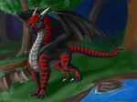  alientknight black_dragon dragon fareed feral glowing hi_res horn long_ears long_lears looking_at_viewer male scalie stripes wings 