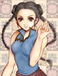  black_hair blue_eyes braid breasts chinese_clothes double_bun earrings jewelry long_hair medium_breasts nashiko_(tinyrelation) pai_chan popped_collar smile solo stud_earrings twin_braids virtua_fighter 