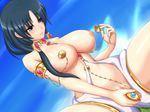  armlet black_hair blue_eyes blush breasts choker clitoris cosplay day dildo hair_tubes hiro_(hankakudouga) inverted_nipples large_breasts long_hair magi_the_labyrinth_of_magic masturbation mole nipples paimon paimon_(cosplay) pasties pussy ren_hakuei sitting sky solo vaginal 