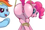  anatomically_correct anatomically_correct_pussy animal_genitalia anus bdsm blue_eyes blue_fur bondage bound butt duo equine equine_pussy female feral friendship_is_magic fur hair horse looking_back mammal multi-colored_hair my_little_pony open_mouth pegasus pink_fur pink_hair pinkie_pie_(mlp) plain_background pony puffy_anus purple_eyes pussy ragingsemi rainbow_dash_(mlp) rainbow_hair rope tongue tongue_out white_background wings 