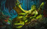  alectorfencer anthro biceps dragon forest green_skin horn invalid_color looking_at_viewer lying male muscles naut nude pecs pipe pose rocks scales scalie scenery solo spines tree wings 