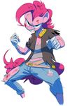  anthro anthrofied bandage blood breasts cleavage clothed clothing equine female friendship_is_magic fur guide_lines hair horse looking_at_viewer mammal my_little_pony pink_fur pink_hair pinkie_pie_(mlp) plain_background pony solo sunibee sweat sweetsing torn_clothing white_background 