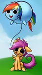  balloon cloud cub equine female feral friendship_is_magic grass hair horse mammal multi-colored_hair my_little_pony outside pegasus pony purple_eyes purple_hair rainbow_dash_(mlp) rainbow_hair scootaloo_(mlp) sitting tongue tongue_out underpable wings young 