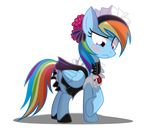  blush clothing dress equine female feral flower friendship_is_magic hair horse looking_down maid_uniform mammal multi-colored_hair my_little_pony pegasus pony purple_eyes rainbow_dash_(mlp) rainbow_hair rose solo standing wicklesmack wings 