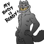  balls canine english_text fur grey_fur male mammal my_body_is_ready neodokuro nipple_piercing nipples nude pencil pencil_dick piercing plain_background red_eyes sheath solo text trollface what white_background wolf 