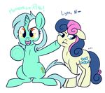  2012 blue_eyes bonbon_(mlp) cutie_mark dialog duo english_text equine female feral friendship_is_magic hair horn horse lulubell lulubellct lyra_(mlp) lyra_heartstrings_(mlp) mammal my_little_pony pointing pony text two_tone_hair unicorn yellow_eyes 