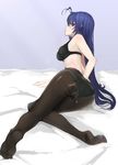  absurdres antenna_hair blue_eyes blue_hair bra denpa_onna_to_seishun_otoko hand_in_panties hand_under_clothes highres legs long_hair masturbation mature panties panties_aside panties_under_pantyhose pantyhose pussy relivem solo touwa_meme underwear underwear_only very_long_hair 