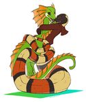  black_eyes black_tongue blush clothed clothing coiled coiling coils cute eyes_closed fins frills green_scales hindpaw hoodie hug lizard male milk_snake naga nostrils nude paws purple_tongue reptile scalie sefeiren stripes tongue 