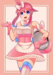  armband blue_eyes blue_hair breasts fuuro_(pokemon) gen_6_pokemon gloves hair_ornament large_breasts maid multicolored_hair open_mouth pokemon pokemon_(creature) pokemon_(game) pokemon_bw red_hair solo sylveon thighhighs toranoe tray 