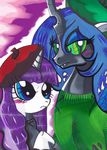  aurorachiaro berret blush changeling equine fangs female friendship_is_magic horn my_little_pony queen_chrysalis rarity_(mlp) sweater unicorn 
