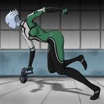  1girl alien asari blue_skin blush bodysuit gun handgun liara_t&#039;soni liara_t'soni mass_effect pistol pixiv_thumbnail resized running weapon 