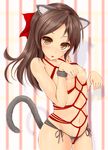  animal_ears bad_id bad_pixiv_id bdsm blush bondage bound breasts brown_eyes brown_hair cat_ears cat_tail idolmaster idolmaster_cinderella_girls long_hair looking_at_viewer mokufuu navel nipples panties paw_pose red_rope rope shibari side-tie_panties small_breasts solo sweat tachibana_arisu tail underwear 