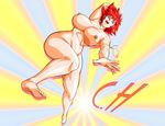  blue_eyes breasts cutie_honey cutie_honey_(character) feet happy highres kisaragi_honey large_breasts red_hair toes touei vector_trace 
