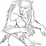  claws clothed clothing darkstalkers fangs half-dressed jon_talbain male muscles plain_background rrowdybeast sketch smile teeth topless unshackledfenrir video_games white_background 