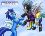  equine female feral friendship_is_magic frown horse male mammal my_little_pony pegasus pluckyninja pony rainbow_dash_(mlp) shadowbolts_(mlp) smile soarin_(mlp) text timber_(artist) wings wonderbolts_(mlp) 