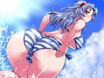  ass bikini blue_eyes blue_hair breasts kotoura-san large_breasts long_hair looking_back mifune_yuriko revision sako_(bosscoffee) side-tie_bikini striped striped_bikini striped_swimsuit swimsuit wedgie 