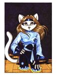  absurd_res bodysuit brown_eyes brown_hair cat clothing feline female hair headband hi_res logo long_hair skinsuit solo terrie_smith 