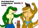  abs anthro belt biceps brown_skin claws clothing comic dinosaur fangs flexing green_skin hair human jonathan_alexander male mammal maxime-jeanne muscles pants pecs plain_background pose reptile scales scalie shorts theropod thomas_carter topless torn_clothing transformation tyrannosaurus_rex vein white_background 