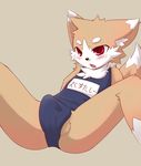  balls black_nose blush canine cub erection fox male mammal open_mouth penis red_eyes sitting solo spreading swimsuit young 