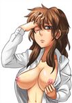  1girl blush breasts brown_eyes brown_hair kiyama_harumi mimuni362 nipples solo to_aru_kagaku_no_railgun to_aru_majutsu_no_index 