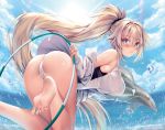  animal barefoot blonde_hair blush clouds dolphin fate/grand_order fate_(series) jeanne_d&#039;arc_(fate) obiwan ponytail sky swimsuit water watermark wet 