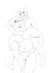  abs antlers bell biceps boosterpang bulge cat cervine collar couple cute deer feline gay happy horn intimate line_art male mammal monochrome muscles nipples open_mouth pecs phoenixe_(character) plain_background romantic smile underwear white_background 