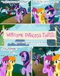  berry_punch_(mlp) carrot_top_(mlp) comic equine female feral flower friendship_is_magic glancojusticar green_eyes hair horn horse mammal my_little_pony orange_hair outside pony purple_eyes purple_hair sign tree twilight_sparkle_(mlp) winged_unicorn wings 