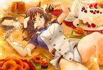  animal_ears brown_eyes brown_hair cake cat_ears cat_tail cup cupcake doughnut final_fantasy final_fantasy_xi food lying messy mithra on_back panties solo spoon tachibana_chata tail teacup teapot underwear 