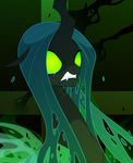  2013 changeling crying fangs friendship_is_magic glowing_eyes green_eyes green_hair hair holes horn long_hair mad my_little_pony queen_chrysalis_(mlp) solo tarajenkins tear upset 
