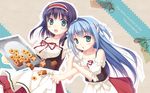  :o apron aqua_hair arm_hug baking_sheet black_hair blush checkerboard_cookie collarbone cookie cookie_cutter food frills game_cg green_eyes hair_intakes hair_ribbon hairband highres kodamasawa_izumi kurano_ema kurano_kun_chi_no_futago_jijou kurano_yae lolita_hairband long_hair measuring_spoon multiple_girls open_mouth oven_mitts puffy_short_sleeves puffy_sleeves ribbon short_sleeves siblings sisters spilling thumbprint_cookie twins two_side_up waitress wallpaper whisk 