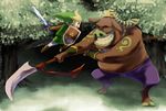  2boys artist_request battle fat fat_man grin jewelry link male male_focus moblin monster multiple_boys necklace nintendo pig polearm shield smile spear sword the_legend_of_zelda the_legend_of_zelda:_the_wind_waker weapon wind_waker 