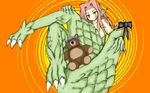  black_ribbon blush blushes dragon dragon-kin granberia hair long_claws luca monster monster_girl monster_girl_quest red_hair small_cape spiral_background spiral_backround tattoo teddy_bear 