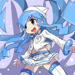  blue_eyes blue_hair blush christine_marie_cabanos cosplay filia_(skullgirls) filia_(skullgirls)_(cosplay) flat_chest ikamusume living_hair long_hair miniskirt necktie panties pantyshot parody seiyuu_connection shinryaku!_ikamusume skirt skullgirls solo t2 tentacle_hair thighhighs underwear very_long_hair white_legwear white_panties 