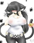  animal_ears big_breasts blush breasts clothed clothing cross dullvivid feline female huge_breasts lara_ravencroft looking_at_viewer mammal solo 