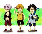  3boys black_hair borsalino_(kizaru) crossed_arms hat kuzan_(aokiji) male male_focus marine multiple_boys one_piece sakazuki_(akainu) standing sunglasses sunglasses_on_head tamaki26j torn_clothes trio umbrella young younger 