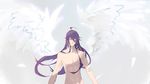  1boy eyes_closed feather feathers highres kamui_gakupo long_hair male_focus nude purple_hair shirtless_(male) solo standing vocaloid wings 