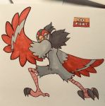  2019 4_toes alternate_color ambiguous_gender anisodactyl anthro anthrofied athletic avian beak biped bird bird_feet black_claws black_feathers claws crotch_tuft english_text facial_markings fak&eacute;mon feather_tuft feathered_wings feathers featureless_crotch fighting_stance firefightdex front_view frown full-length_portrait grey_feathers grey_wings head_tuft looking_aside looking_away marker_(artwork) markings mfanjul mixed_media multicolored_feathers nintendo pen_(artwork) pok&eacute;mon pok&eacute;mon_(species) pok&eacute;morph portrait red_feathers red_markings red_wings shadow simple_background solo spread_legs spreading standing talons text toe_claws toes toony traditional_media_(artwork) tranquill tuft two_tone_feathers two_tone_wings video_games white_background wide_stance winged_arms wings yellow_beak yellow_eyes 