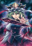  breasts green_eyes green_hair hat kaizeru lips medium_breasts ribbon rod_of_remorse shiki_eiki short_hair skirt solo touhou 