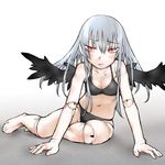  arm_support barefoot bikini blush doll_joints hands kakashichi red_eyes rozen_maiden silver_hair solo suigintou swimsuit wings 