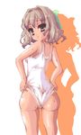  aisia akikaze_tsumuji ass bad_anatomy bad_id bad_pixiv_id da_capo da_capo_i one-piece_swimsuit ribbon short_hair solo swimsuit 