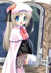  aqua_eyes bow buttons cape hat little_busters! long_hair nal_(studio_ng) noumi_kudryavka orlan_spacesuit pink_bow school_uniform silver_hair smile solo spacesuit thighhighs 