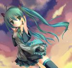  green_hair hatsune_miku kinoko long_hair skirt solo thighhighs twintails vocaloid 